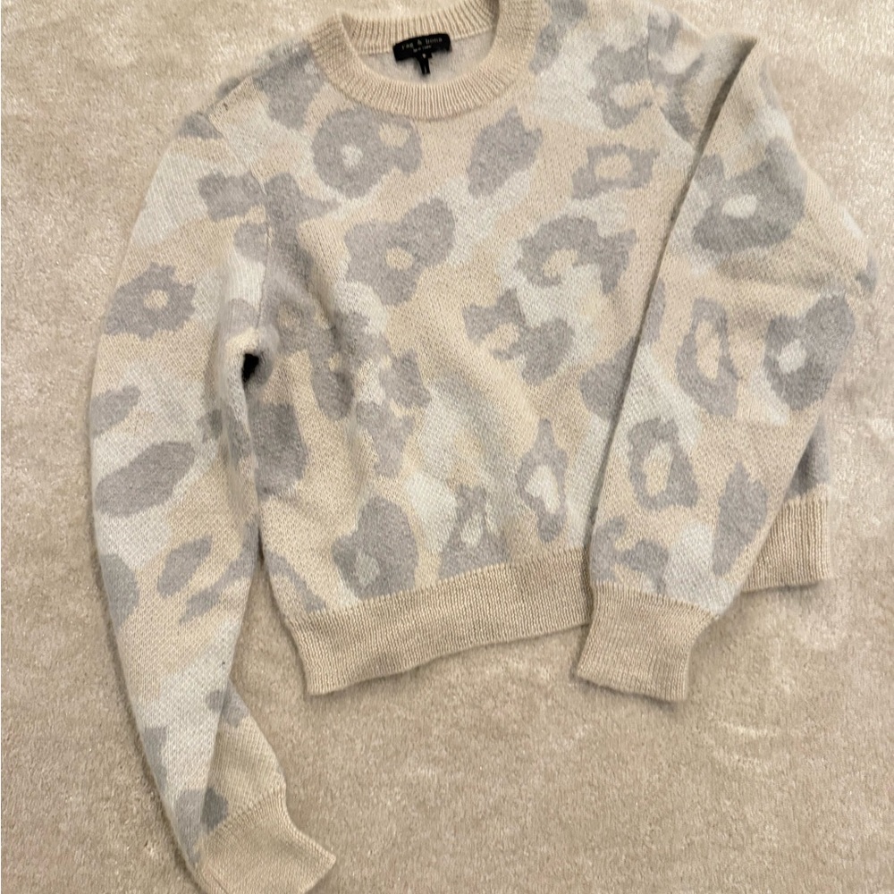 Leopard Print Sweater in Gray and Cream